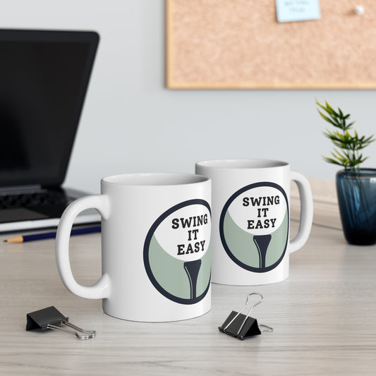 Golf-Inspired 11oz White Mug - 'Swing It Easy'